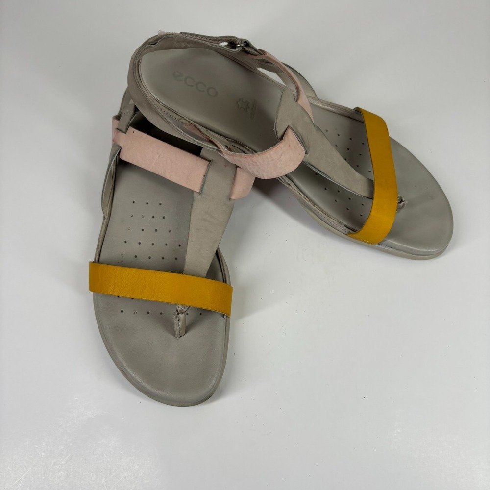 ECCO Flash Women's 10 Merigold/Rose/Gray Leather T-Strap Slingback Thong Sandals - Picture 15 of 16